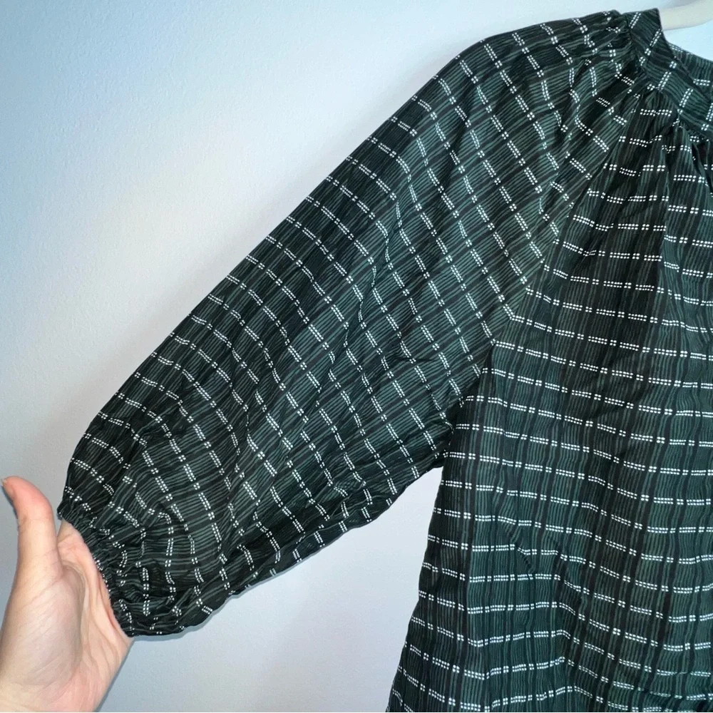 Apiece Apart Mitte Striped Top forest green stripe XS peasant blouse cotton silk - Picture 7 of 14